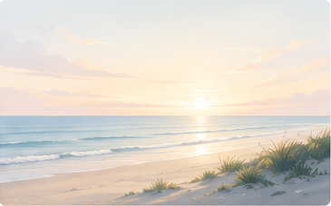 Calm dawn scene shown as the phone screen backdrop in a product mockup.